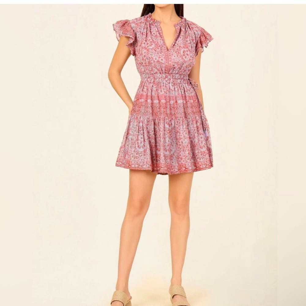 OMIKA Harlow Smocked Mini Dress Small Boho Priya Orchid